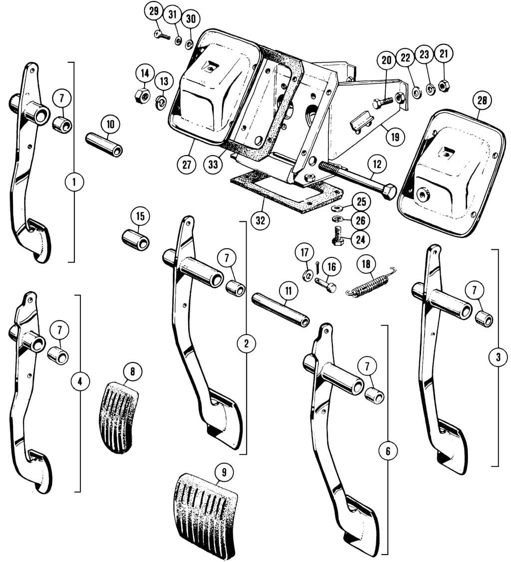 Brake pedals - Hoofdremcilinder & servo - Remsysteem - MGC 1967-1969 - Brake pedals - 1