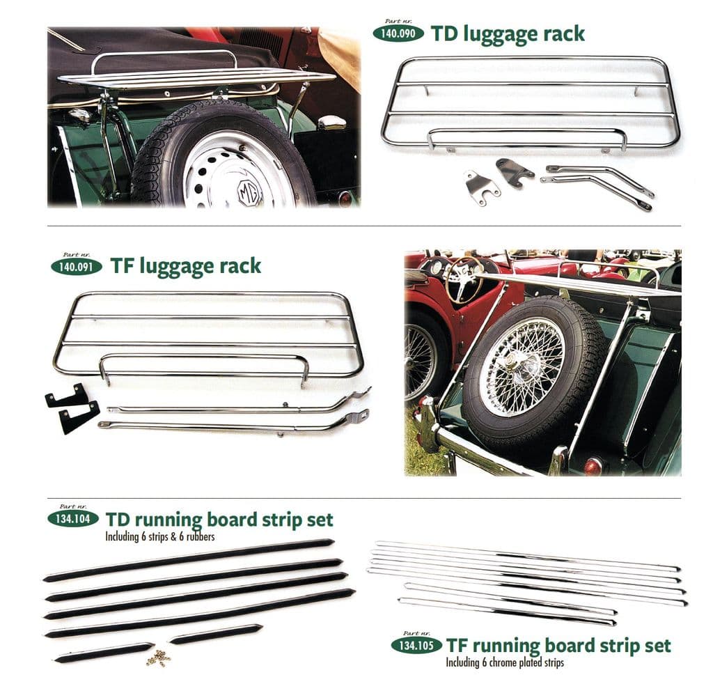 LUGGAGE RACK + BOARD STRIP SET - Ulkopuolen varustelu & tarvikkeet - Viritys & tarvikkeet - MGTD-TF 1949-1955 - LUGGAGE RACK + BOARD STRIP SET - 1