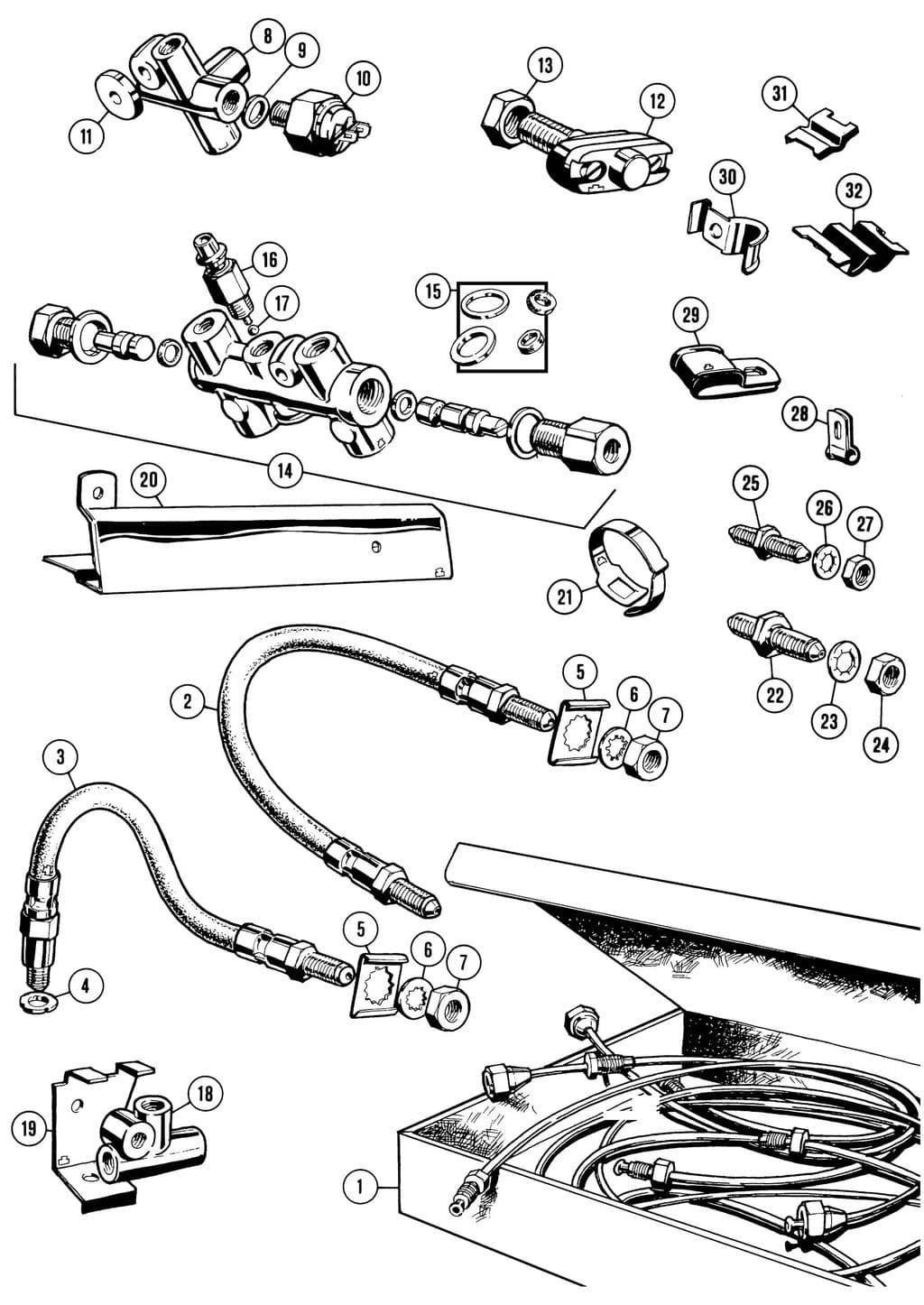 Brake pipe & hoses - Slangar, ledningar och rör - Bromssystem - MGC 1967-1969 - Brake pipe & hoses - 1