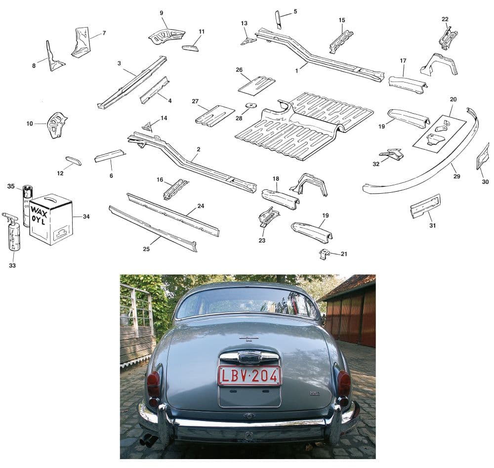 Internal body panels - Interne carrosseriedelen - Carrosserie & chassis - Jaguar MKII, 240-340 / Daimler V8 1959-'69 - Internal body panels - 1