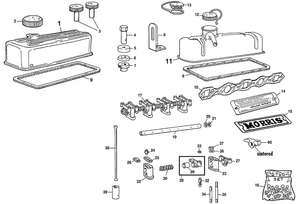 Rocker & cover - Cylinder head - Engine - Morris Minor 1956-1971 - Rocker & cover - 1