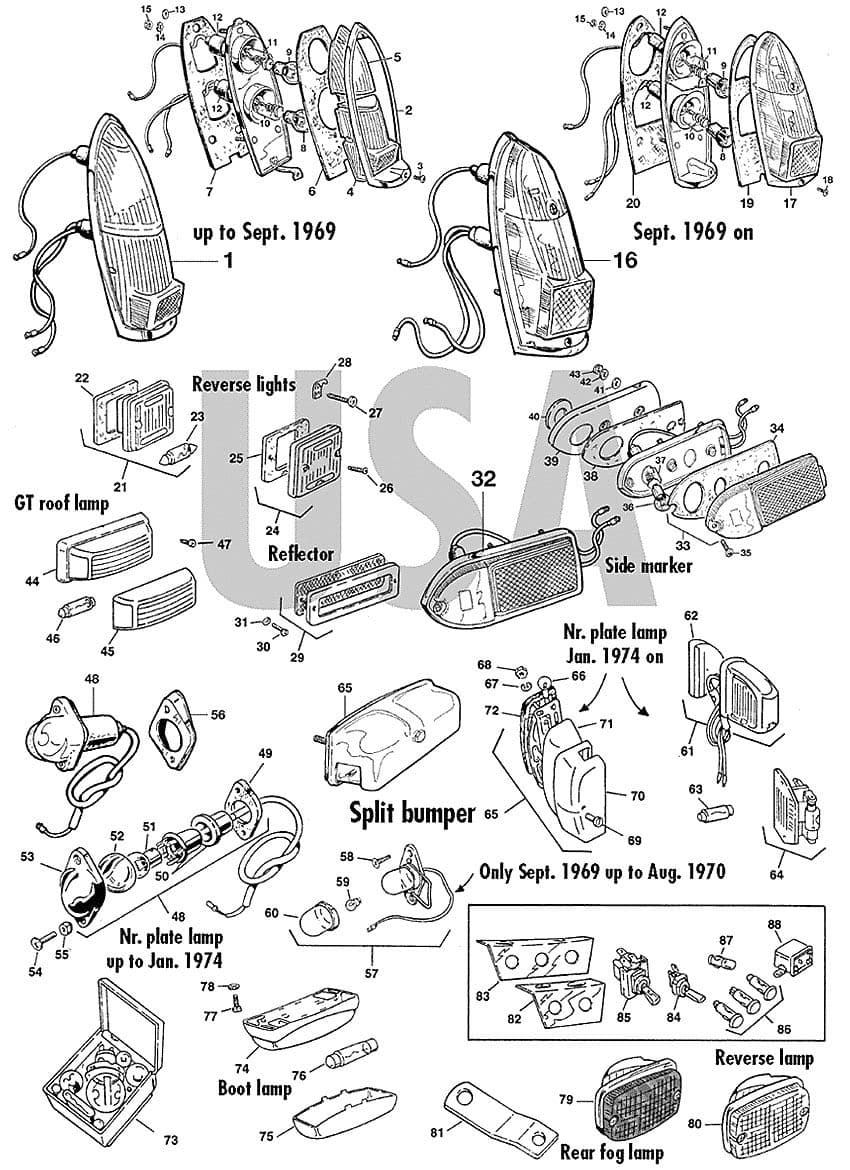 Rear lights USA - Fari e Sistema Illuminazione - Componenti elettrici - MGB 1962-1980 - Rear lights USA - 1