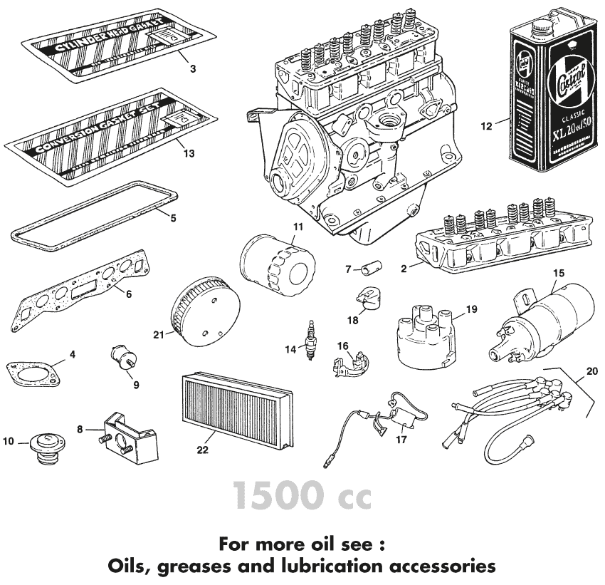 MG Midget 1964-80 - Engine block & parts - Most important parts 1500 - 1