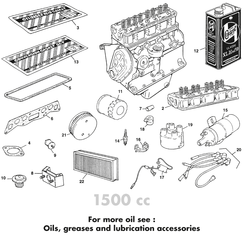 Most important parts 1500 - Cylinderhead - Engine - Austin-Healey Sprite 1964-80 - Most important parts 1500 - 1