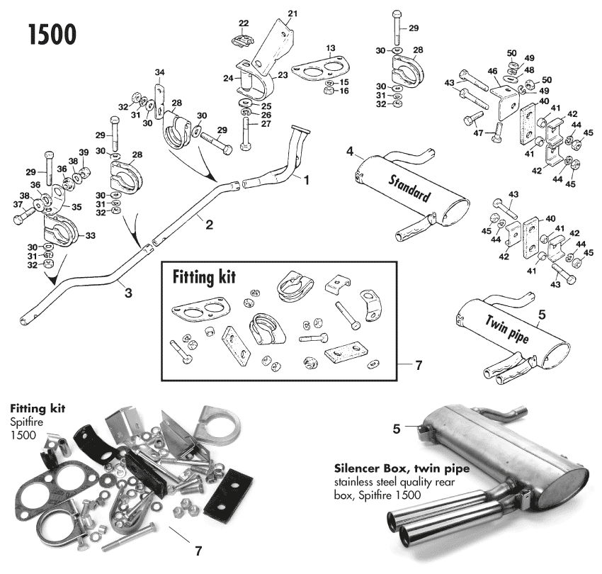 Exhaust 1500 - Exhaust system + mountings - Exhaust & Emission systems - Triumph Spitfire MKI-III, 4, 1500 1962-1980 - Exhaust 1500 - 1