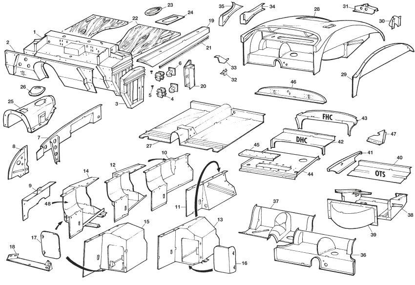 Internal body panels XK140 - Interne carrosseriedelen - Carrosserie & chassis - Jaguar XK120-140-150 1949-1961 - Internal body panels XK140 - 1