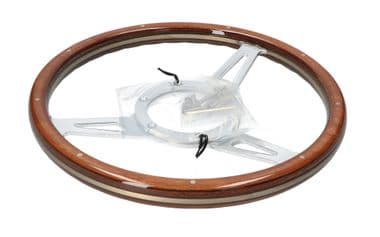 STEERING WHEEL 14 CLASSIC WOOD - 3 SPOKE - DISHED - British Parts, Tools & Accessories