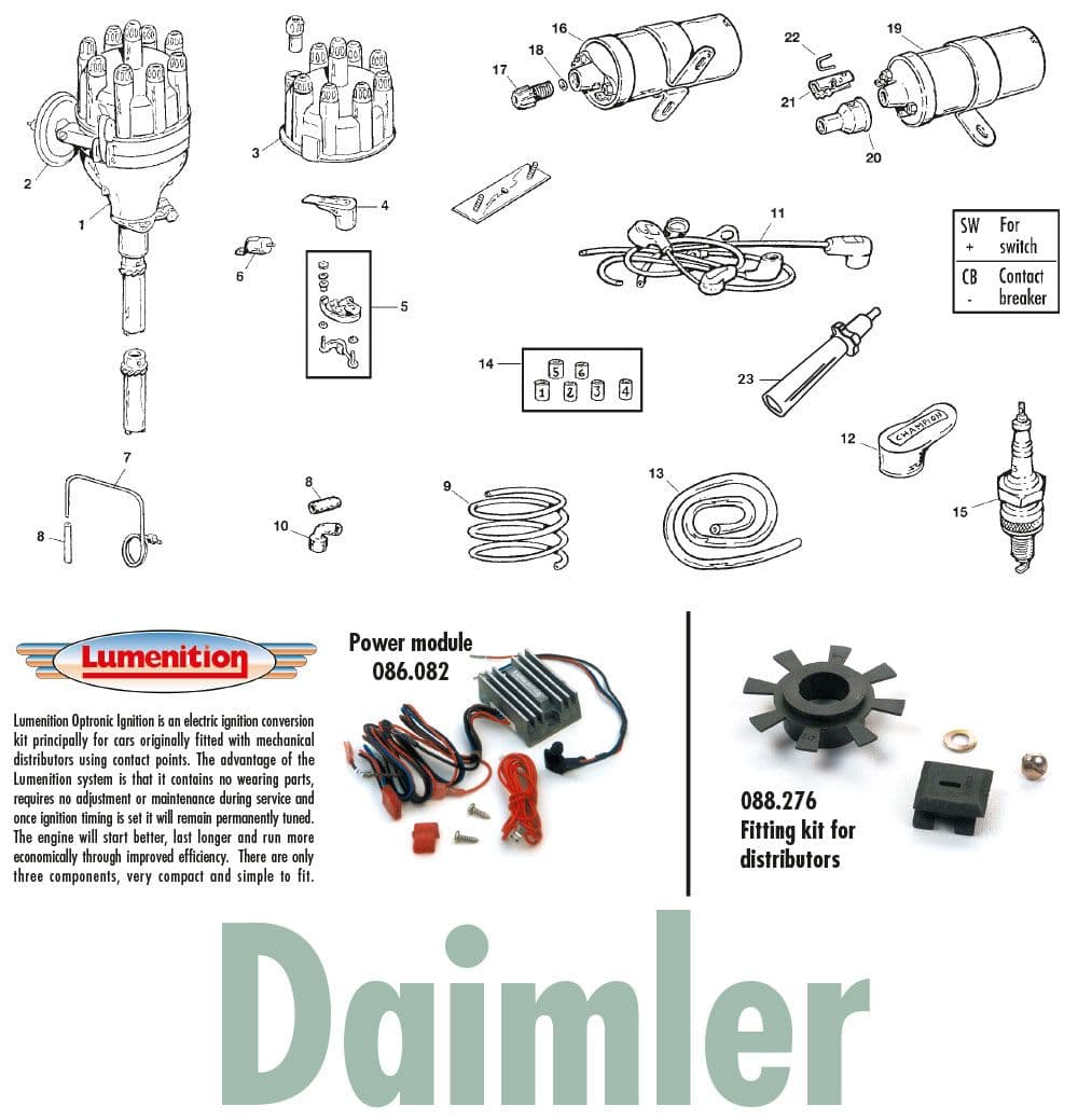 Daimler ignition - Tändningssystem Daimler - Tändning - Jaguar MKII, 240-340 / Daimler V8 1959-'69 - Daimler ignition - 1