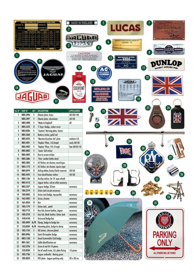 ID plates, stickers - accesorios - Libros y accesorios conductor - Jaguar XK120-140-150 1949-1961 - ID plates, stickers - 1