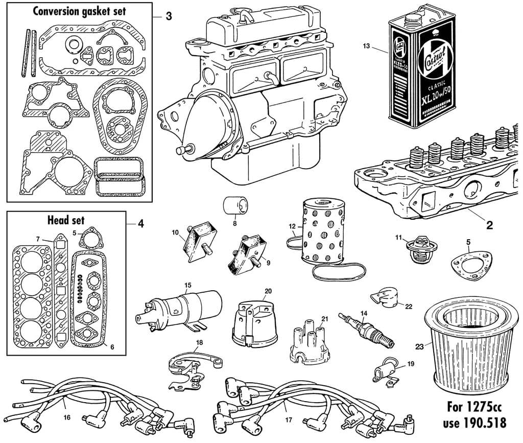 Most important parts - Sylinterikansi - Moottori - Morris Minor 1956-1971 - Most important parts - 1