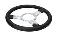 STEERING WHEEL 15 BLACK LEATHER - 3 SPOKE - DISHED - 400.268