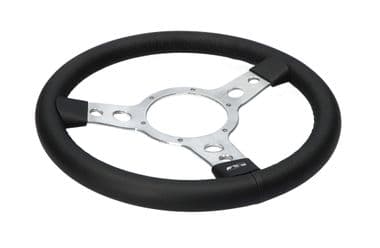 STEERING WHEEL 15 BLACK LEATHER - 3 SPOKE - DISHED - British Parts, Tools & Accessories