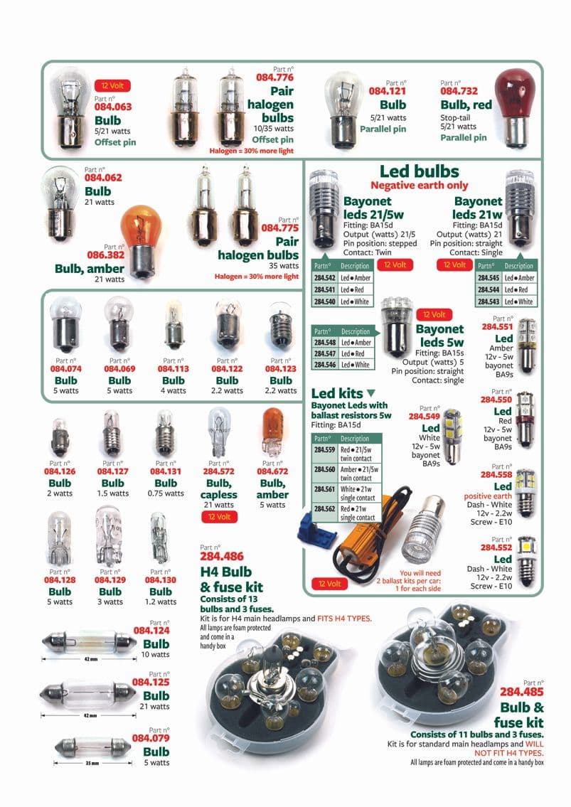 Stop, side, tail, interior bulbs - Ampoules - Electricité - British Parts, Tools & Accessories - Stop, side, tail, interior bulbs - 1