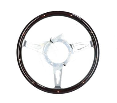 STEERING WHEEL 15 CLASSIC WOOD DARK - 3 SPOKE - DISHED - British Parts, Tools & Accessories