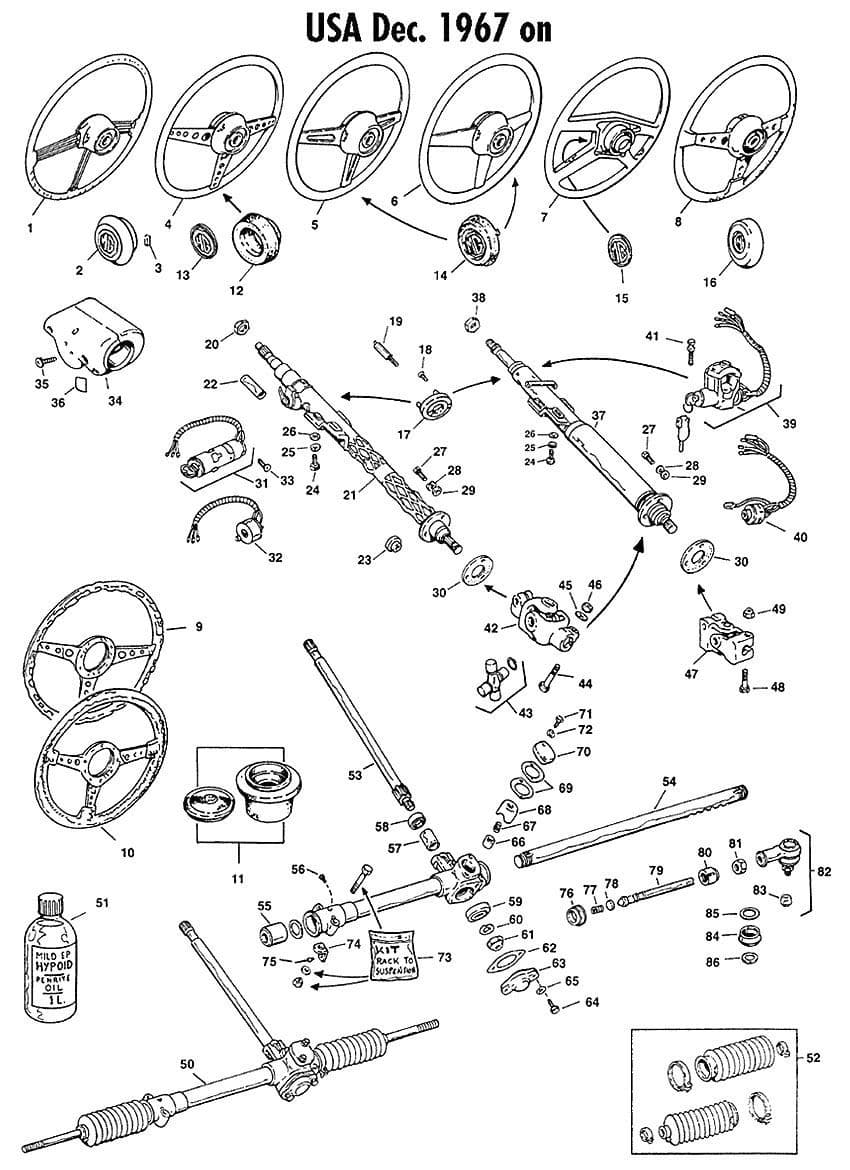 Steering USA 1967 on - volantes - Auto ruedas, suspensión y dirección - MGB 1962-1980 - Steering USA 1967 on - 1