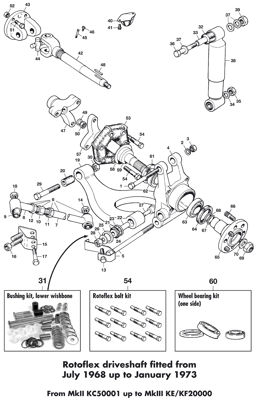 Driveshafts & rear suspension - Hubs - Car wheels, suspension & steering - Triumph GT6 MKI-III 1966-1973 - Driveshafts & rear suspension - 1