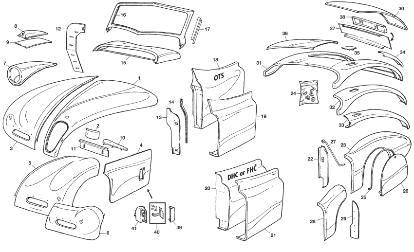 Outer body panels XK140 - Porte e Fissaggio - Carrozzeria e Telaio - Jaguar XK120-140-150 1949-1961 - Outer body panels XK140 - 1