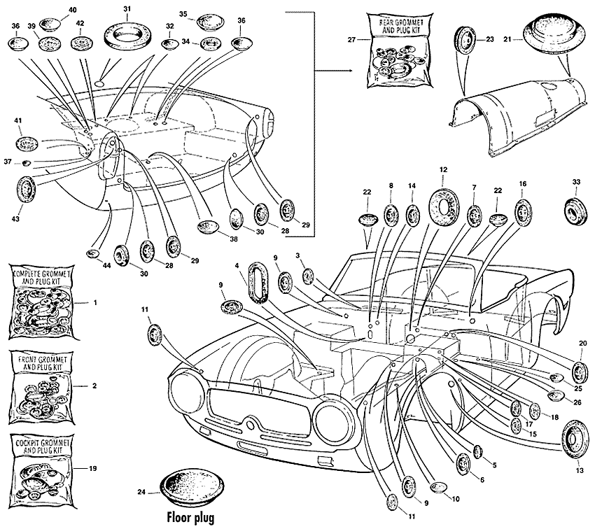 Gromments, plugs TR5 - Kaross gummi - Kaross och chassi - Triumph TR5-250-6 1967-'76 - Gromments, plugs TR5 - 1