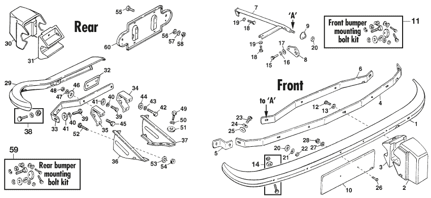 Bumpers USA 12/73 - 9/74 - Pare-chocs, calandre et finitions exterieures - Carrosserie & Chassis - Austin-Healey Sprite 1964-80 - Bumpers USA 12/73 - 9/74 - 1