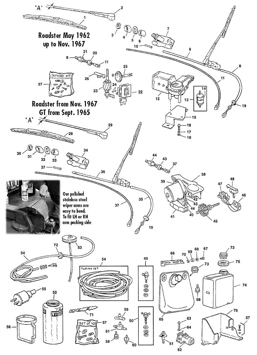MGB 1962-1980 - Wiper motors | Webshop Anglo Parts - Wipers & wash installation - 1