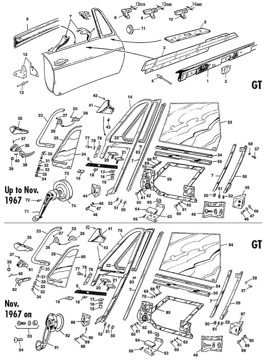 GT Door glass, regulators - Ovet & kiinnikkeet - Kori & runko - MGB 1962-1980 - GT Door glass, regulators - 1