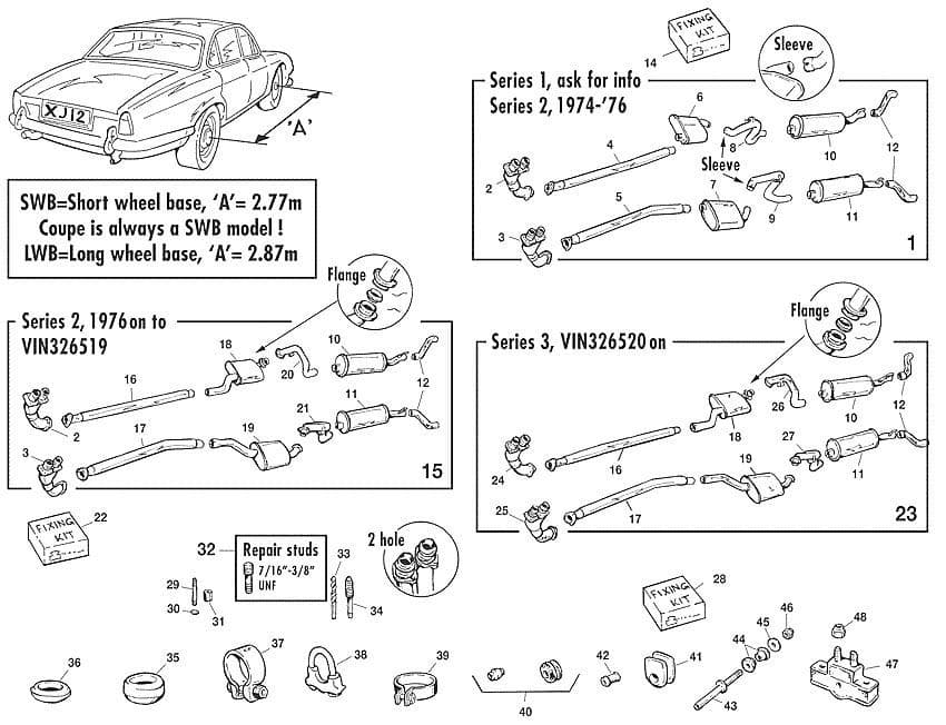 XJ12 Exhaust - Układ wydechowy + mocowanie - Wydech & System emisji spalin - Jaguar XJ6-12 / Daimler Sovereign, D6 1968-'92 - XJ12 Exhaust - 1