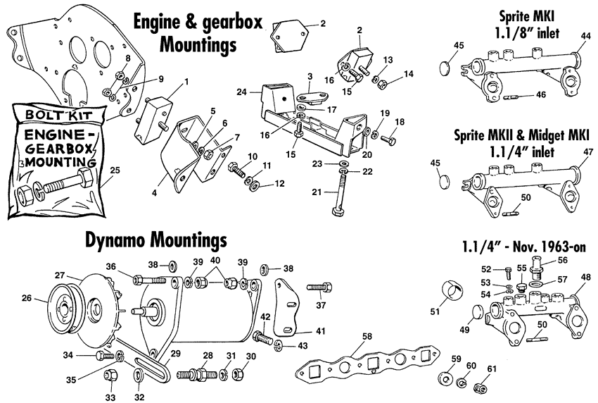 Mountings & manifold - Engine mountings - Engine - MG Midget 1958-1964 - Mountings & manifold - 1