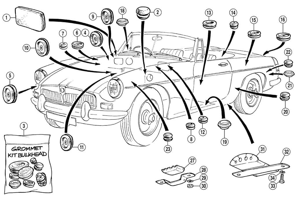 Grommets & plugs - Carrosserie montage - Carrosserie & chassis - MGC 1967-1969 - Grommets & plugs - 1