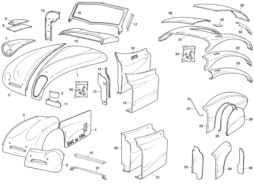 Outer body panels XK120 - Extenal body panels - Body & Chassis - Jaguar XK120-140-150 1949-1961 - Outer body panels XK120 - 1