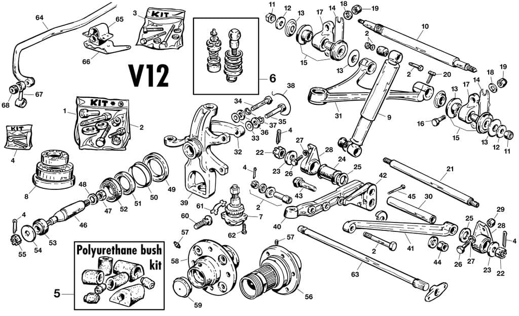 Front suspension - Eturipustukset & jousitus 12 cil - Auto vanteet, ripustukset & ohjaus - Jaguar E-type 3.8 - 4.2 - 5.3 V12 1961-1974 - Front suspension - 1