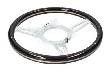 STEERING WHEEL 13 CLASSIC WOOD DARK - 3 SPOKE - DISHED - British Parts, Tools & Accessories