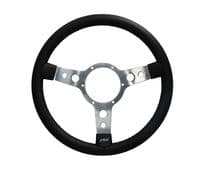 STEERING WHEEL 14 BLACK LEATHER - 3 SPOKE - DISHED - 400.267