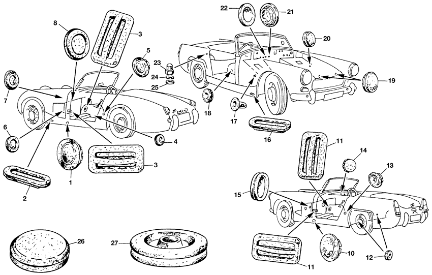 Grommets & blanking plugs - Interieur montage - Interieur - MG Midget 1958-1964 - Grommets & blanking plugs - 1