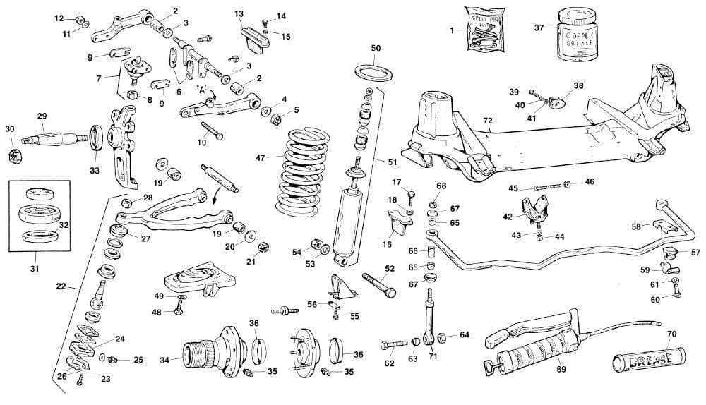 Front suspension - Vorderradaufhängung - Auto räder, Aufhängung & Lenkung - Jaguar MKII, 240-340 / Daimler V8 1959-'69 - Front suspension - 1