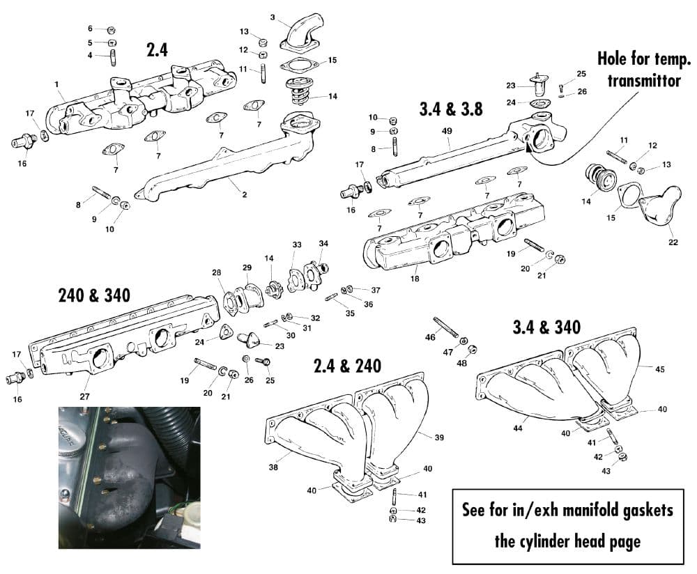 Manifolds & thermostats - Inlet manifold - Air intake & fuel delivery - Jaguar MKII, 240-340 / Daimler V8 1959-'69 - Manifolds & thermostats - 1