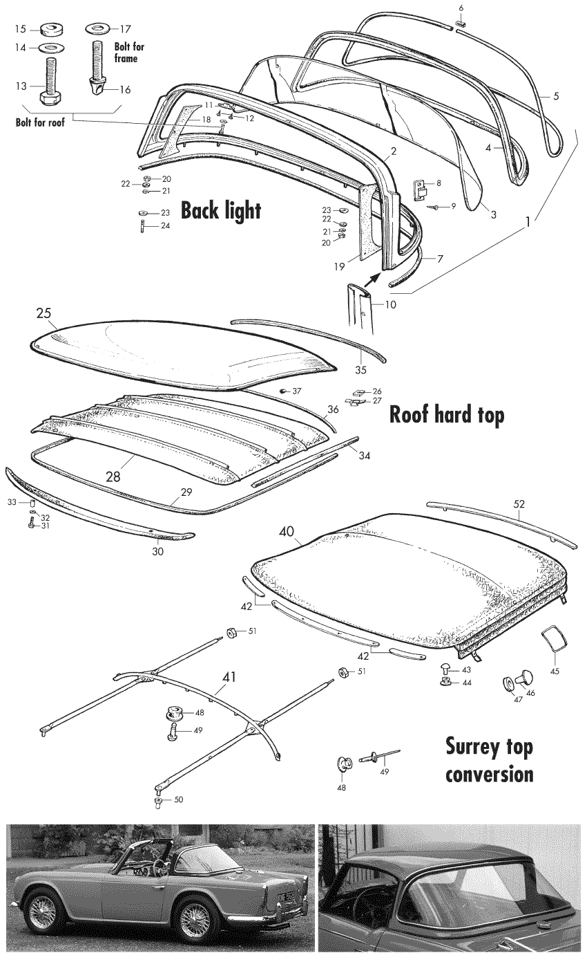 TR4 hard & surrey top - Hard top - Hoods & hardtops - Triumph TR2-3-3A-4-4A 1953-1967 - TR4 hard & surrey top - 1