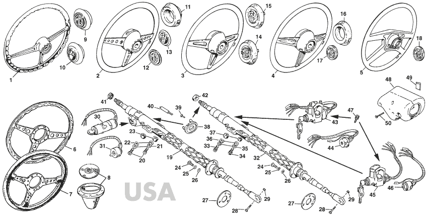 MG Midget 1964-80 - Steering wheels & boss kits - Steering column USA 68-on - 1