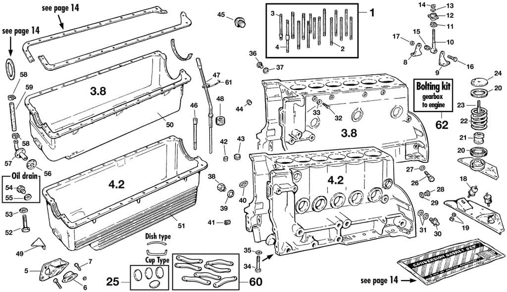 Engine block & mountings - Na zewnątrz silnika 6 cil - Silnik - Jaguar E-type 3.8 - 4.2 - 5.3 V12 1961-1974 - Engine block & mountings - 1