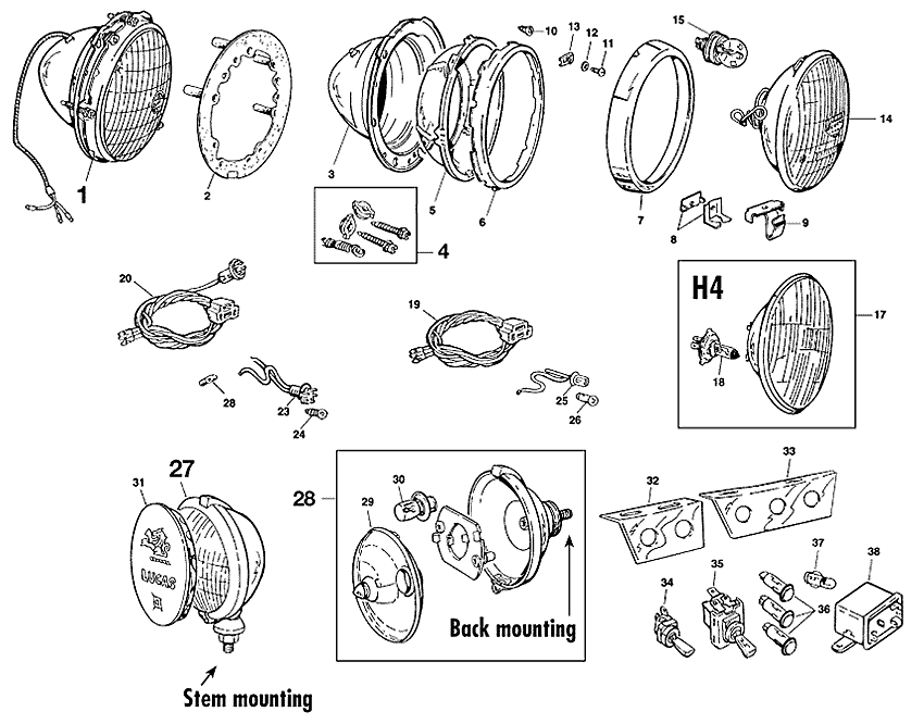 Head, fog & spot lamps - Belysning - Elektriskt - Triumph TR5-250-6 1967-'76 - Head, fog & spot lamps - 1