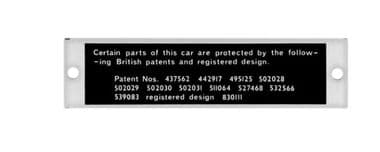 PATENT, NÂ°PLATE / MG T - MGTC 1945-1949