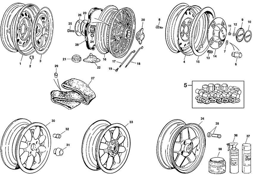 Wheels - Steel wheels & fittings - Car wheels, suspension & steering - Triumph TR5-250-6 1967-'76 - Wheels - 1