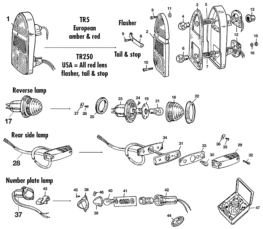 Tail & flasher lamp TR5/250 - Belysning - Elektriskt - Triumph TR5-250-6 1967-'76 - Tail & flasher lamp TR5/250 - 1