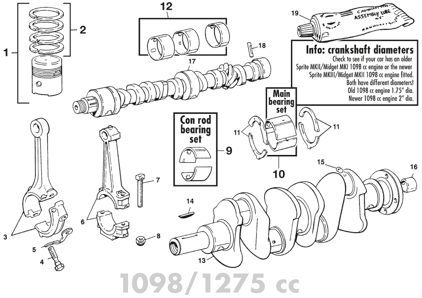 Pistons, crankshaft 1098/1275 - Moottorin sisemmät osat - Moottori - Austin-Healey Sprite 1964-80 - Pistons, crankshaft 1098/1275 - 1