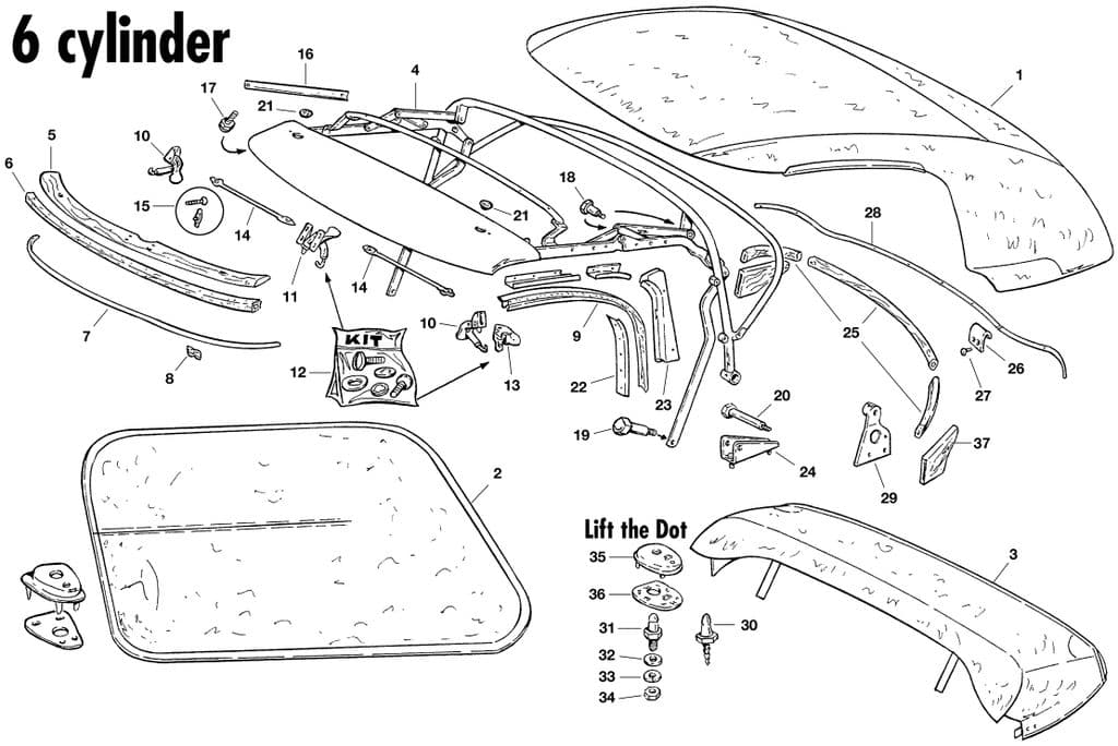 Hood & tonneau 6 cyl - Tonneau Abdeckung 6 cil - Verdeck & Hardtop - Jaguar E-type 3.8 - 4.2 - 5.3 V12 1961-1974 - Hood & tonneau 6 cyl - 1