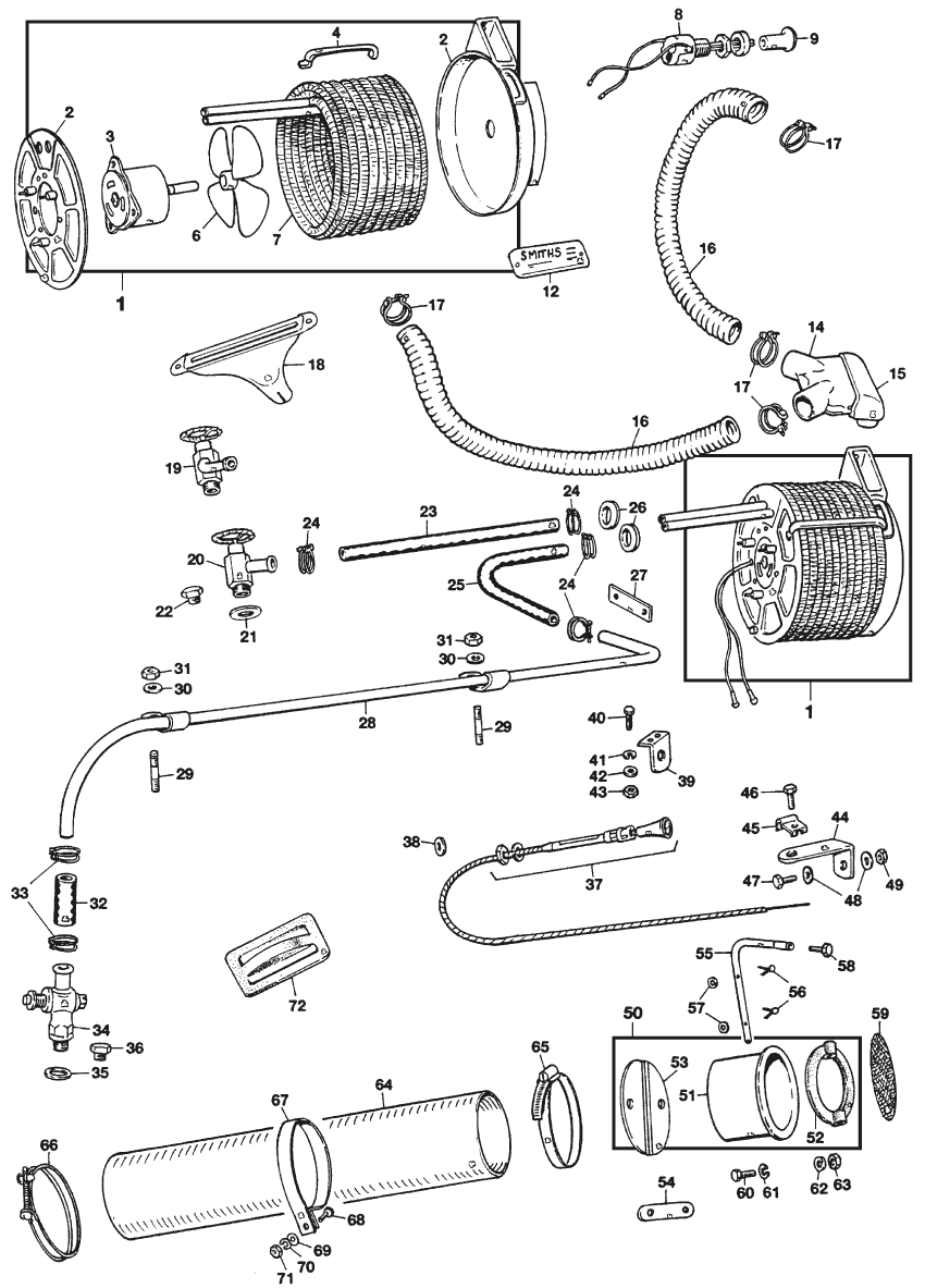 Heater & cold air 4 cyl - Värme och ventilation - Värme /AC - Austin Healey 100-4/6 & 3000 1953-1968 - Heater & cold air 4 cyl - 1