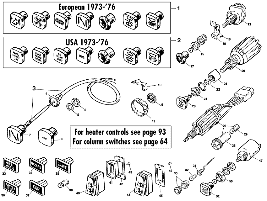 Switches, choke from CR1/CF1 - Instrumentdräda och komponenter - Elektriskt - Triumph TR5-250-6 1967-'76 - Switches, choke from CR1/CF1 - 1