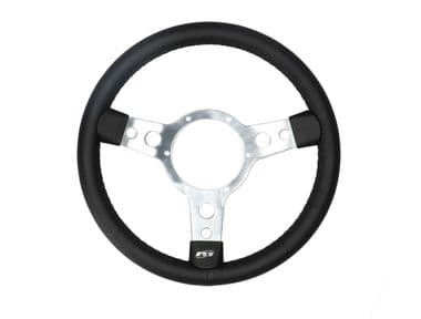 STEERING WHEEL 13 BLACK LEATHER - 3 SPOKE - DISHED - British Parts, Tools & Accessories