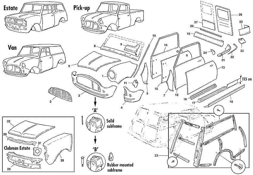 Estate, Van & Pick-Up external - Extenal body panels - Body & Chassis - Mini 1969-2000 - Estate, Van & Pick-Up external - 1