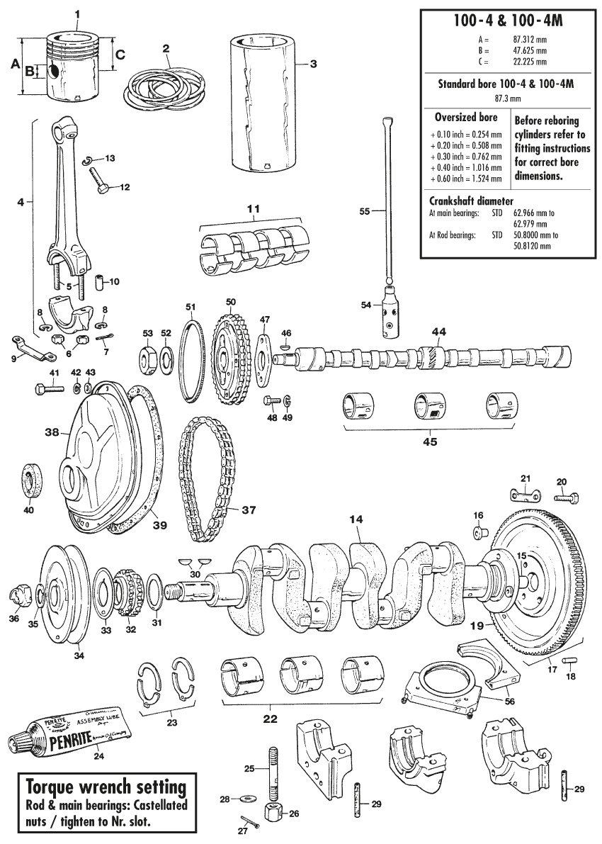 Internal engine 4 cyl - Innre motor - Motor - Austin Healey 100-4/6 & 3000 1953-1968 - Internal engine 4 cyl - 1