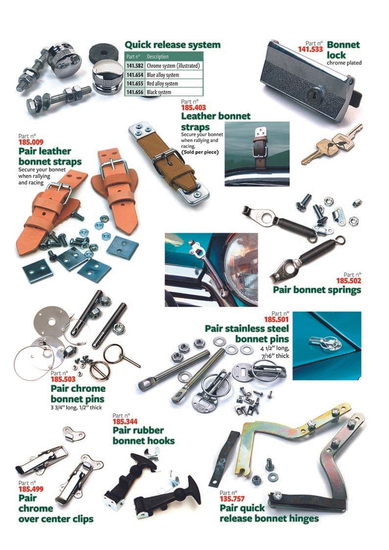Bonnet locks & strips - Stylizacja zewnętrzna - Akcesoria I ulepszenia (tuning) - Mini 1969-2000 - Bonnet locks & strips - 1